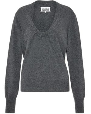 Maison Margiela Jersey Fruncido Con Cuello En V - Gris