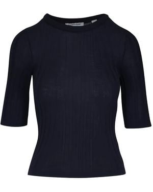 Veronica Beard Ribbed Short-Sleeve Top - Blue