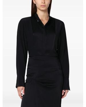 Victoria Beckham Crystal-Button Satin-Panel Shirt - Black