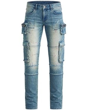 RTA Distressed-Finish Cargo Jeans - Blue
