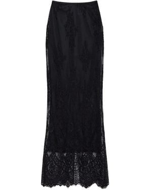 Aniye By Silva Lace Floral-Pattern Midi Skirt - Black