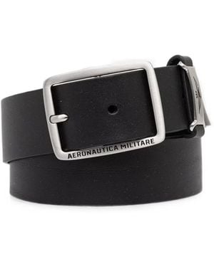 Aeronautica Militare Logo-Engraved Leather Belt - Black