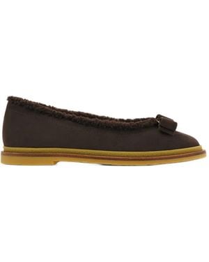 Ferragamo Vara-Bow Ballet Flat With Merino-Wool Detail - Brown