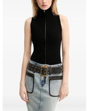 Miss Sixty Zip High-Neck Knitted Top - Black