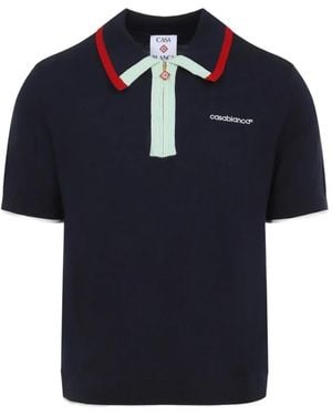 CASABLANCA Logo-Embroidered Zip-Up Polo Shirt - Blue