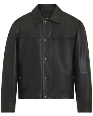 BOSS Leather Press-Stud Jacket - Black