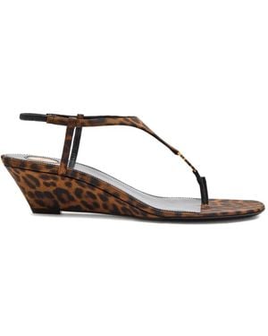 Saint Laurent Leopard-Print Sandals - Brown