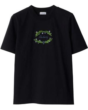 Burberry T-Shirt Mit Logo-Stickerei - Schwarz