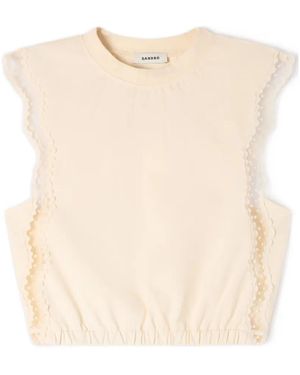 Sandro Crew Neck Lace-Trim Top - Natural