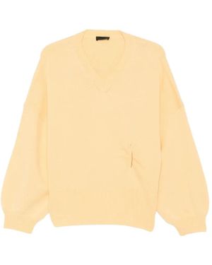 Liu Jo V-Neck Ruched Sweater - Natural