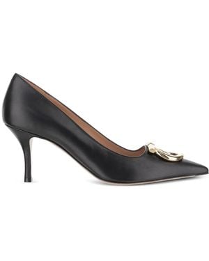 Ferragamo 70Mm Maxi Gancini Leather Court Shoes - Black