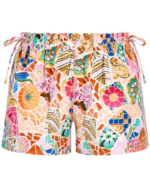 Seafolly Mosaic-Print Drawstring Mini Shorts - White