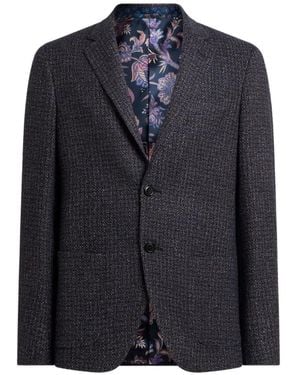 Etro Veste Bouclé En Laine Mélangée À Un Seul Sein - Blue
