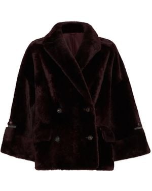 Brunello Cucinelli ラムファーダブルジャケット - ブラック