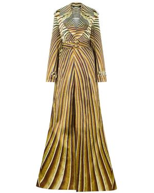 Roberto Cavalli Ray Of-Print Silk Trench Coat - Metallic