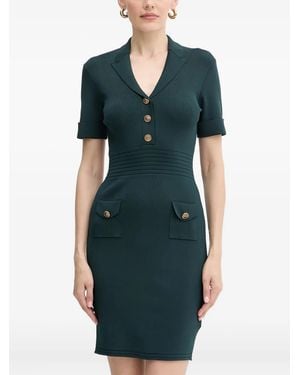 Guess Button-Detail Ribbed Mini Dress - Blue