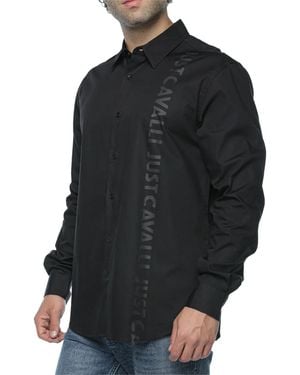 Just Cavalli Logo-Print Long-Sleeve Shirt - Black