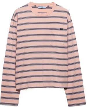 Prada Long-Sleeved Striped Cotton Jersey T-Shirt - Pink