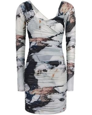 Roberto Cavalli Marble-Print Ruched Mini Dress - Grey
