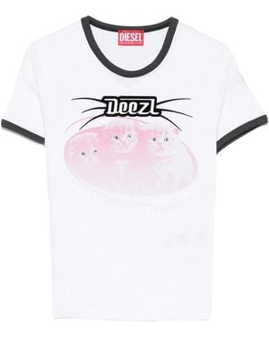 DIESEL Cotton T-Shirt With Print And Contrasting Edges - White