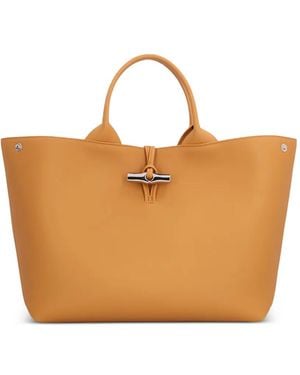Longchamp L Le Roseau Leather Tote Bag - Brown