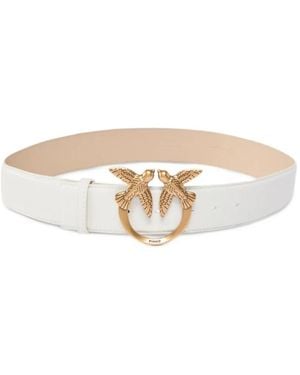 Pinko Leather Belt With Love Birds Buckle, 4 Cm - White