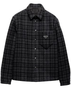 Prada Wool Fleece Check Shirt - Black