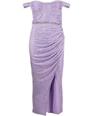 Self-Portrait Sequin Off-shoulder Midi Dress - Purple