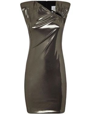 Philipp Plein Shoulder-Padded Lamé Minidress - Gray