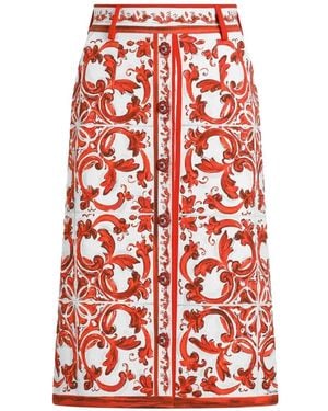 Dolce & Gabbana Majolica-Print Brocade Skirt With Jewel Buttons - Red