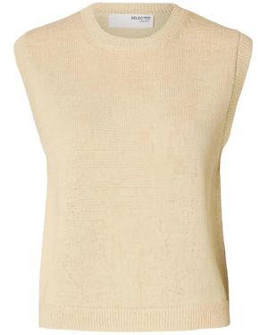 SELECTED Crew-Neck Knitted Top - Natural