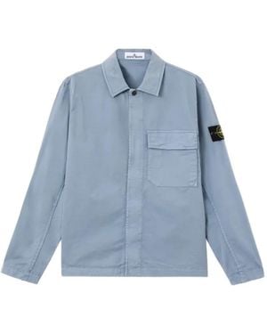 Stone Island Logo-Patch Overshirt - Blue