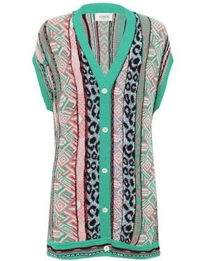 Laneus Patterned V-Neck Cardigan - Green