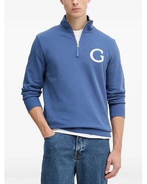GANT Logo-Patch Quarter-Zip Sweater - Blue