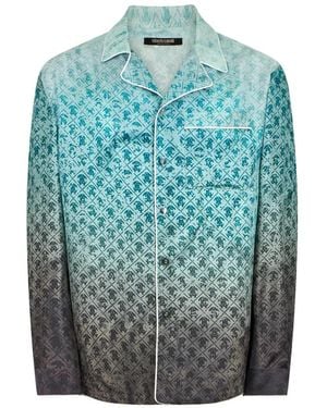 Roberto Cavalli Monogram-Pattern Silk Shirt - Blue