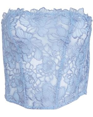 Fleur du Mal Whitney Embroidered Corset Top - Blue