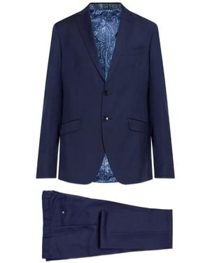 Etro Costume En Laine À Veste À Simple Boutonnage - Bleu