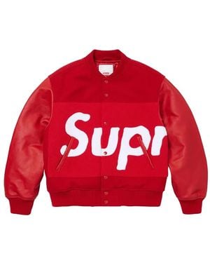 Supreme Chenille Logo-Patch Varsity Jacket - Red