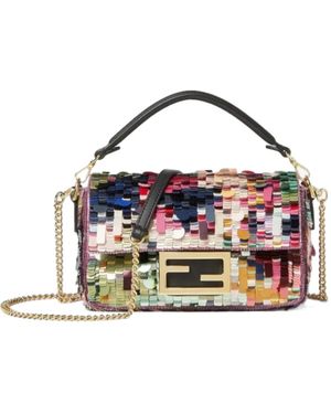 Fendi Mini Logo-Plaque Sequins-Embellishment Bag - Blue