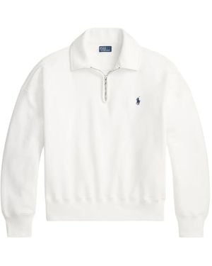 Polo Ralph Lauren Zip-Collar Embroidered Sweatshirt - White