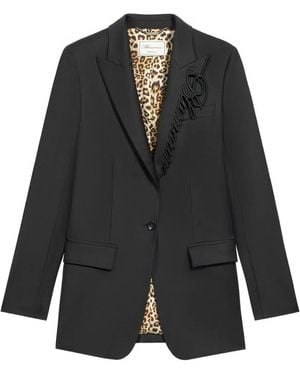 Blumarine Embroidered-Logo Single-Breasted Blazer - Black