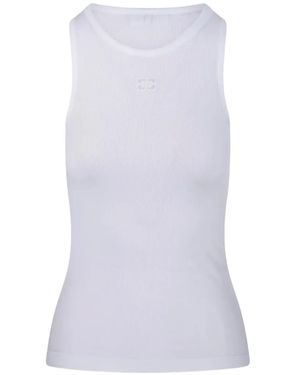 Ganni Logo-Embroidered Ribbed Tank Top - White