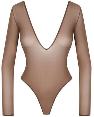 Maison Close French Kiss Light Open-Back Long-Sleeve Bodysuit - Brown