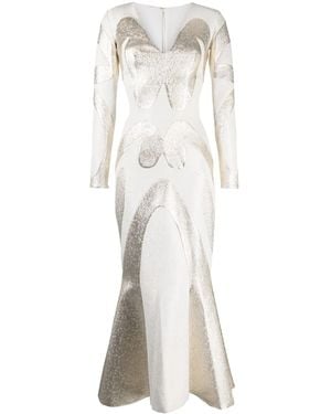 Saiid Kobeisy Brocade-Effect Long-Sleeve Dress - White