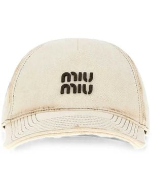 Miu Miu Logo-Patch Distressed Baseball Cap - Natural