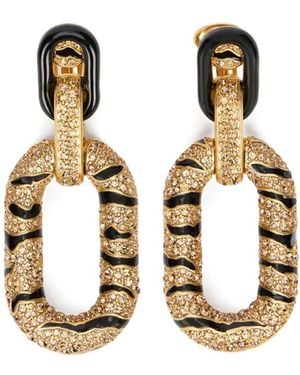 Roberto Cavalli Tiger-Stripes Crystal-Embellishment Earrings - White