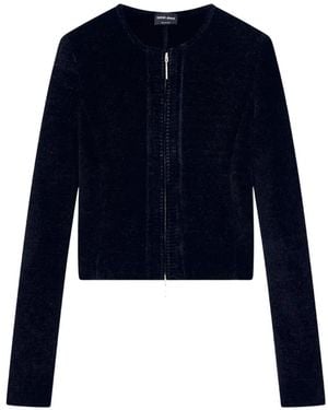 Giorgio Armani Chenille-Effect Zip-Up Jacket - Blue