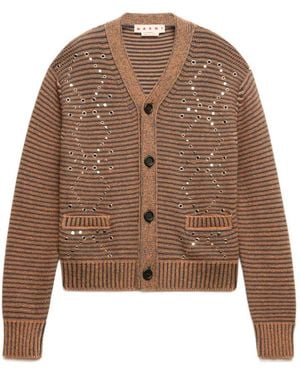 Marni Gestreifter Cardigan Mit Nieten - Braun