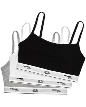 HOMMEGIRLS X Fruit Of The Loom Logo-Waistband Cami Bralettes (Set-Of-Three) - Black
