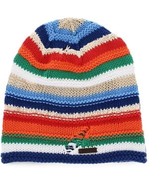 DSquared² Distressed Striped Beanie Hat - Blue